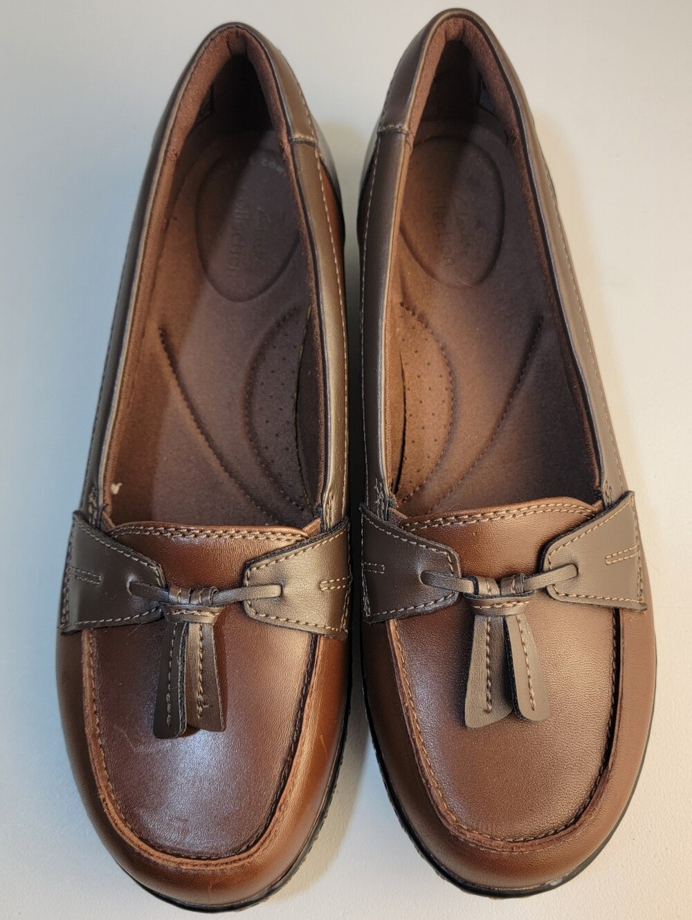 Clarks Collection Ashland Bubble Womens 8.5M Brown Leather Slip-On Loafers Shoes